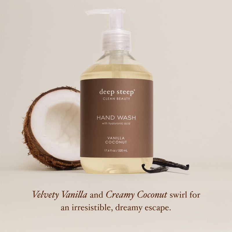 Deep Steep Liquid Hand Wash, Vanilla Coconut, 17.6 oz â€“ Moisturizing Cleanser with Olive Oil, Aloe Vera, Glycerin & Hyaluronic Acid â€“ Vegan, Clean Beauty, Soft & Nourished Hands - Image 3